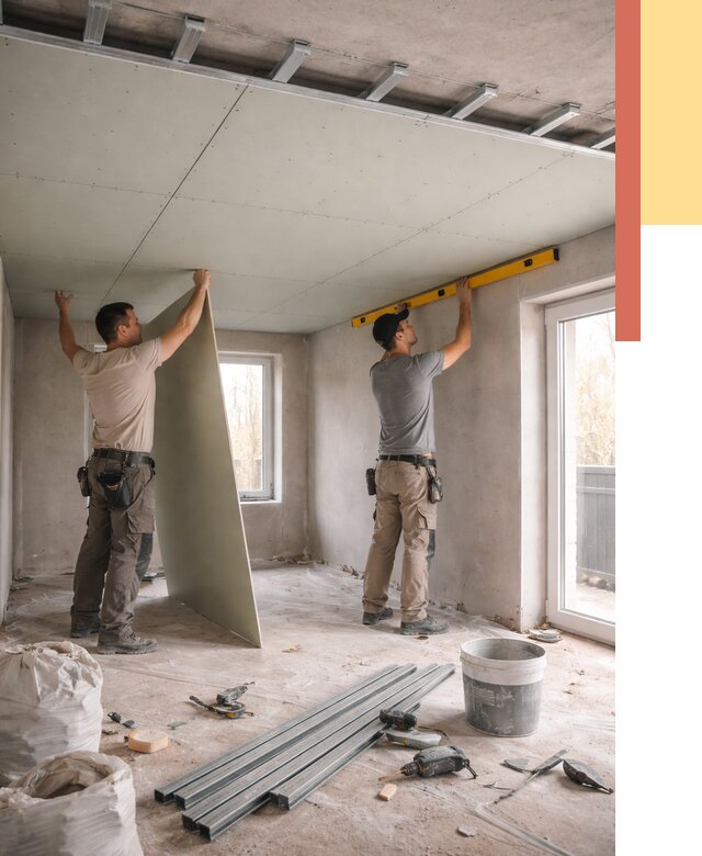 Одноуровневый потолок из гипсокартона в асбесте от 758 руб. — монтаж под ключ | ОТДЕЛОЧНИК-Сбс