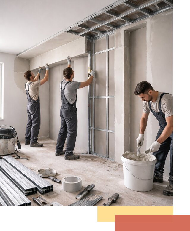 Монтаж потолка из гипсокартона с нишей в асбесте