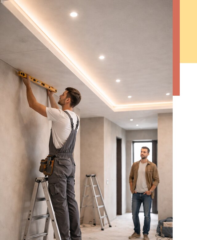 Потолок из гипсокартона с подсветкой в асбесте от 758 руб./м2 под ключ | ОТДЕЛОЧНИК-Сбс