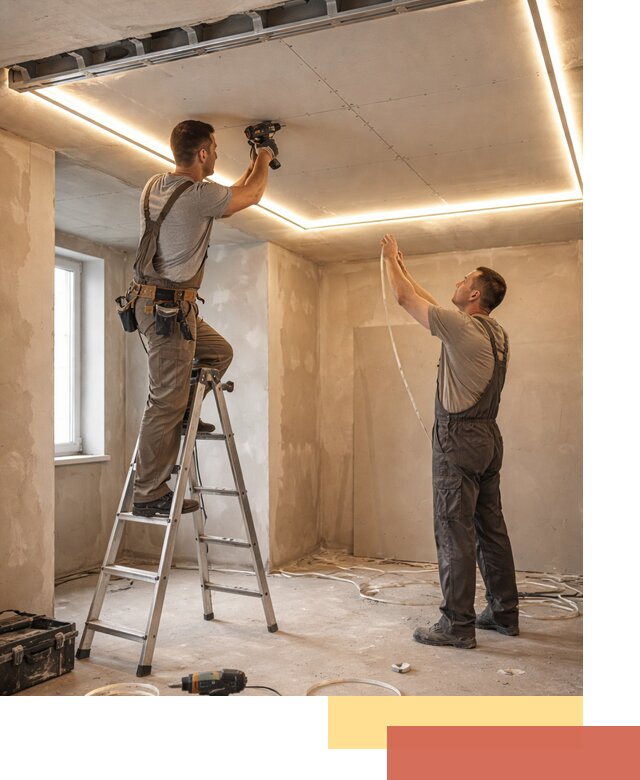 Потолок из гипсокартона с подсветкой в асбесте