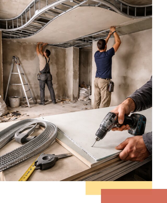 Криволинейный потолок из гипсокартона в асбесте — монтаж и отделка