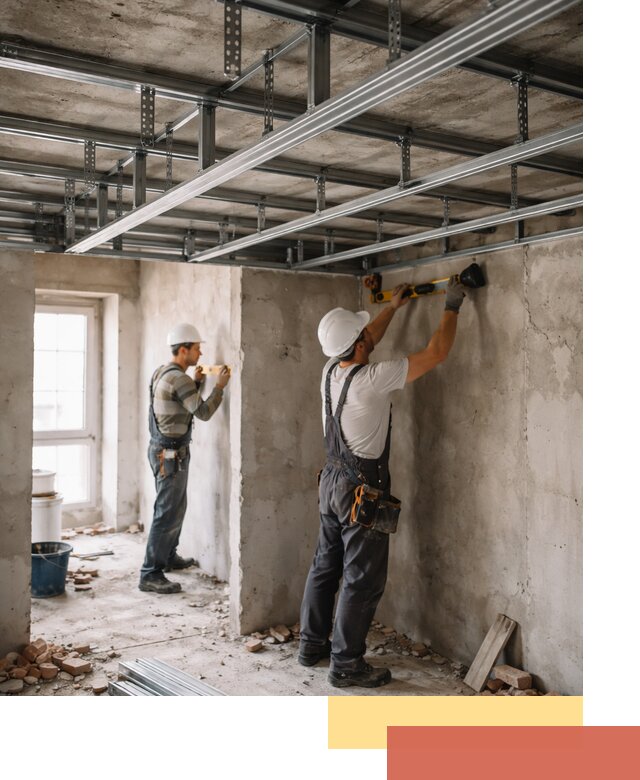 Монтаж каркаса потолка из профильного профиля в асбесте