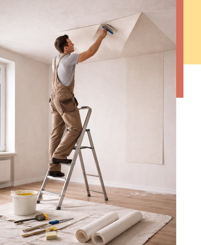 Поклейка обоев на потолок в асбесте от 4548 руб. быстро и недорого | ОТДЕЛОЧНИК-Сбс