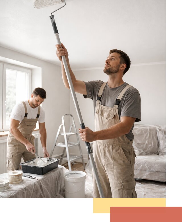 Покраска потолка водоэмульсионной краской в асбесте