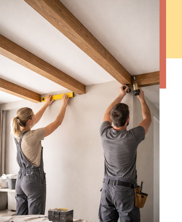 Монтаж декоративных балок на потолок в асбесте от 4245 руб. — ОТДЕЛОЧНИК-Сбс