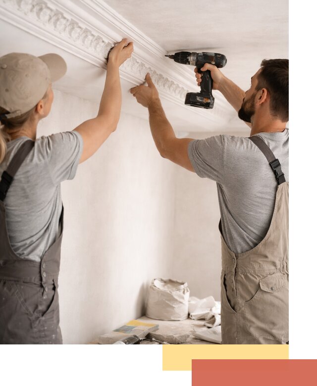 Профессиональный монтаж лепнины на потолок в асбесте